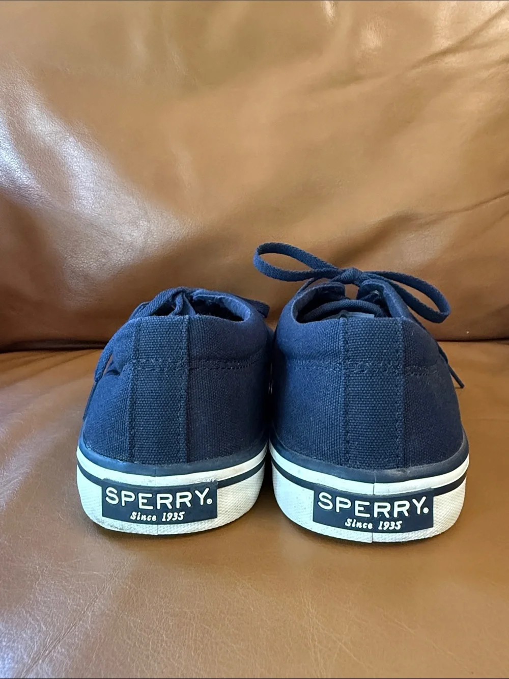 Men's Sperry Top-Sider Striper II CVO Lace Up Sneakers Sz 8.5 Navy Blue White